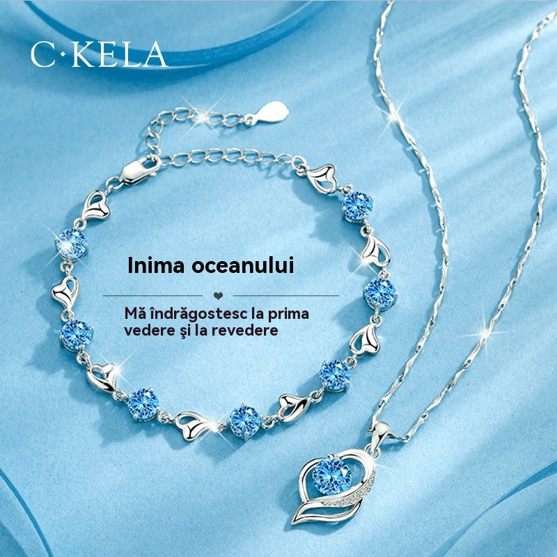 Súprava náramku zo striebra 925 + náhrdelník Heart of the Ocean