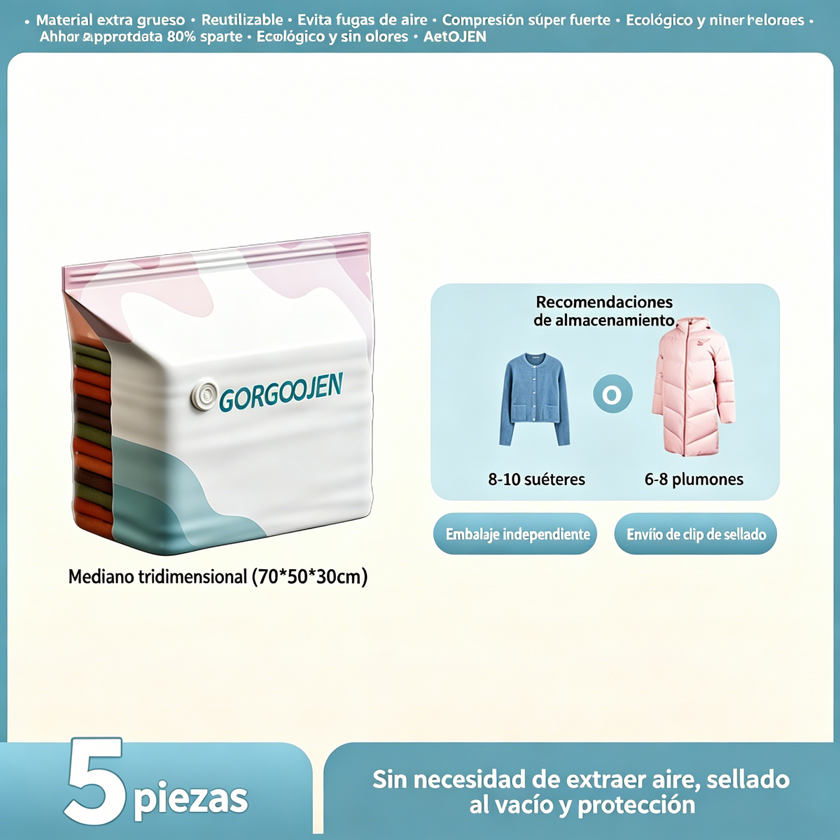 5 artículos por 23 euros  Bolsa de almacenamiento al vacío grande y compresible: no requiere bomba, es a prueba de fugas e ideal para ahorrar espacio en maletas y en casa