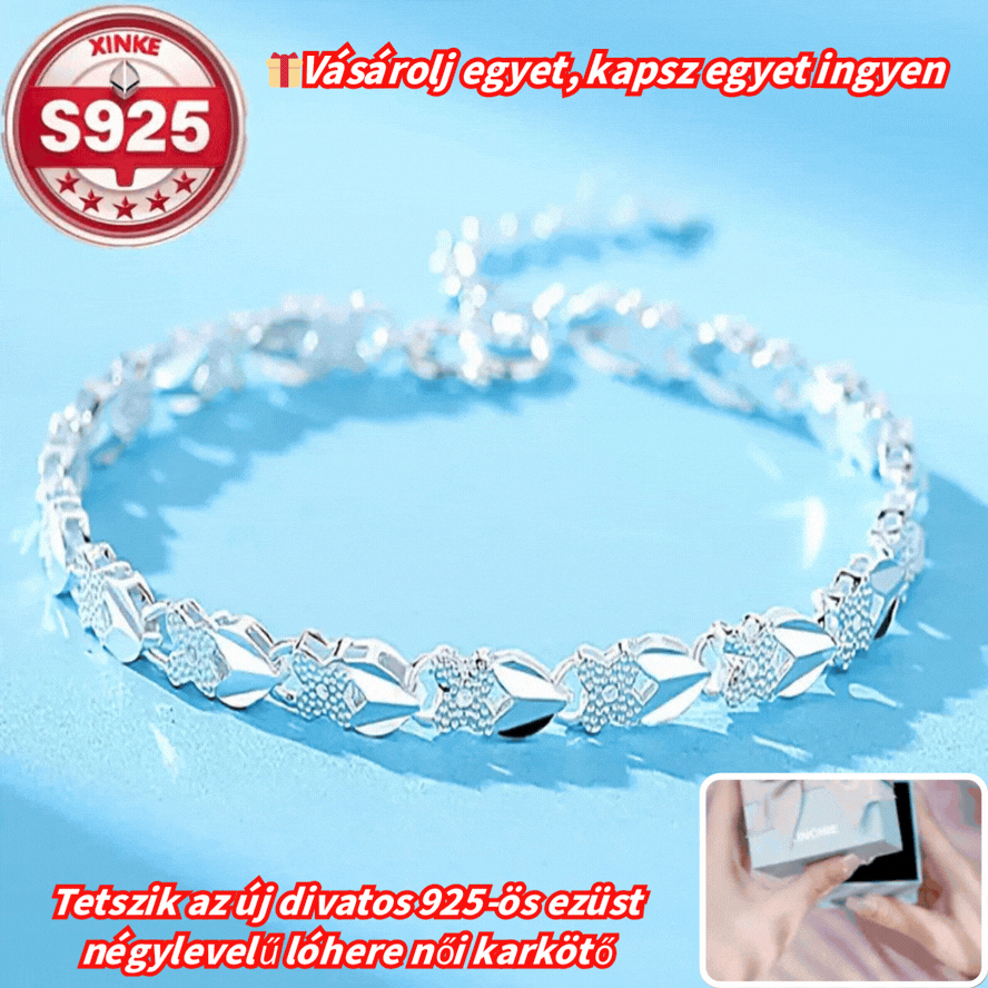 【Vásárolj 1-et, kapsz 1-et ingyen】💖🍀Tetszik az új divatos 925-ös ezüst négylevelű lóhere női karkötő