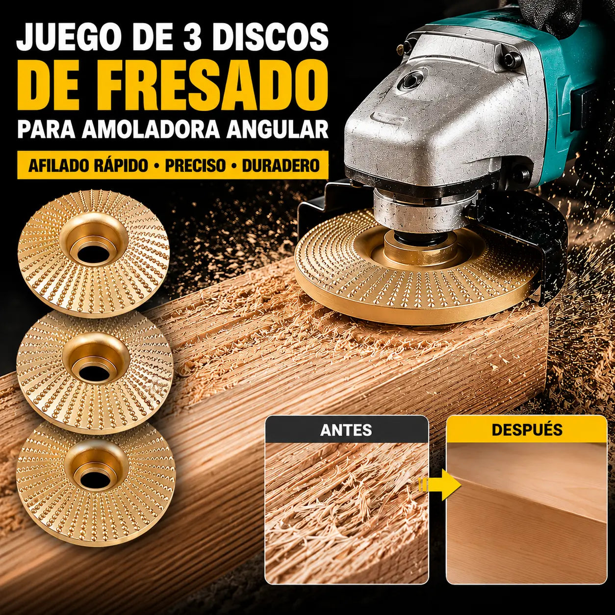 【3 piezas 24€】 Disco multifuncional para dar forma a la lijadora angular para madera