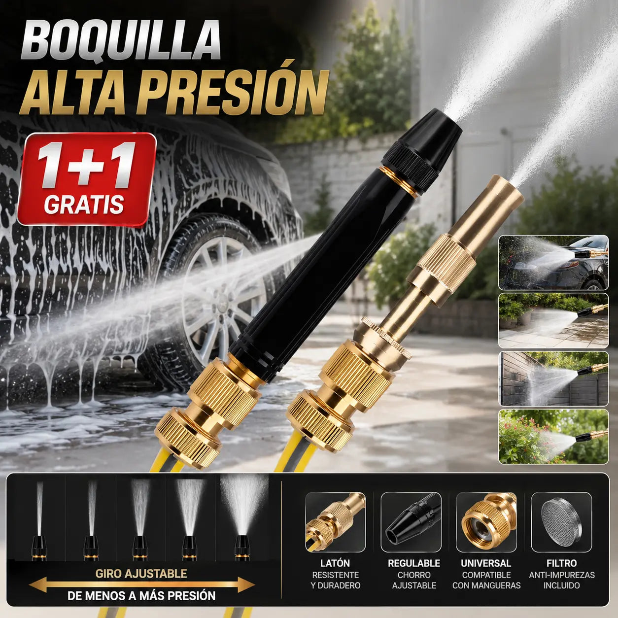 【Juego de 2 piezas】 Pistola de agua a alta presión: lavado de autos, jardín, 10 veces más presión, multimodo