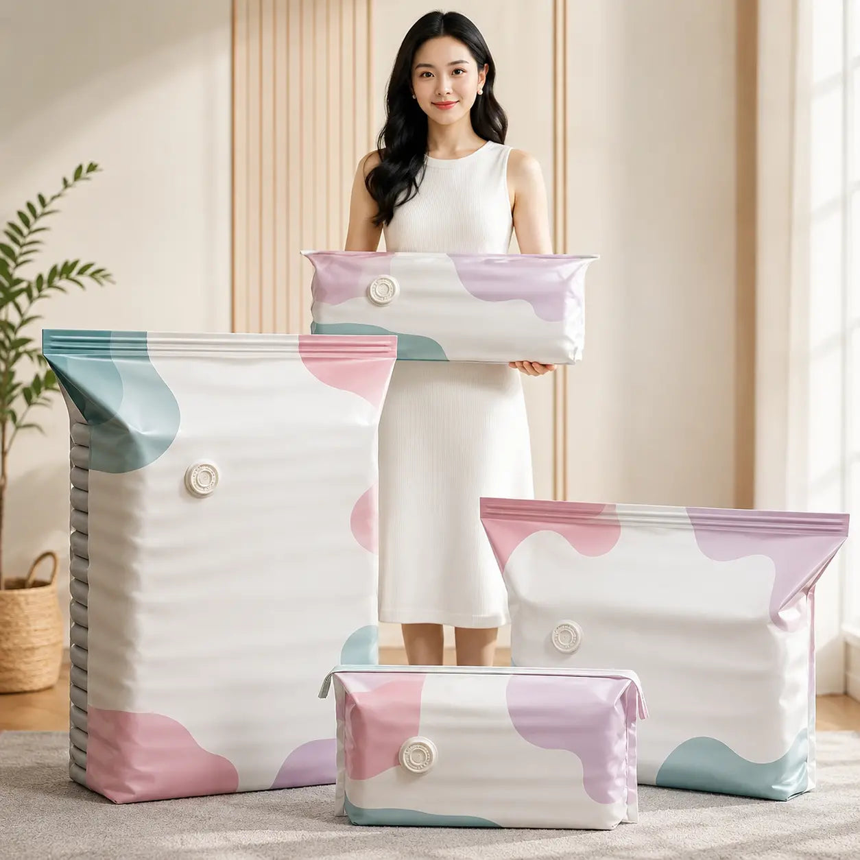 5 kusov za 23 eur  Veľké, stlačiteľné vákuové úložné vrecko: nevyžaduje pumpičku, je nepriepustné a ideálne na úsporu miesta v kufri a doma